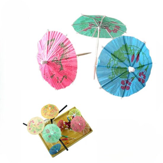 24 stuks papieren parasol - partyprikkers – cocktailprikkers - parasol cocktail prikkers - Tropische zomer thema feestartikelen - paraplu - LOUZIR