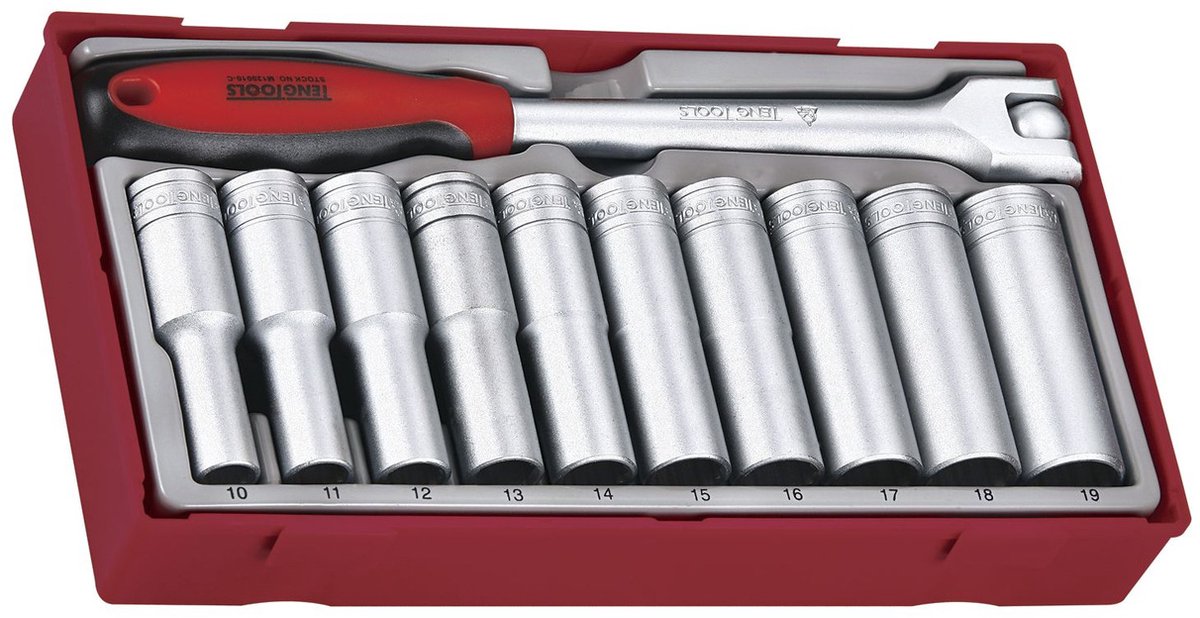 Doppenset diep TT1 tray 1/2" 10-19mm 11 delig 12 kant Teng Tools