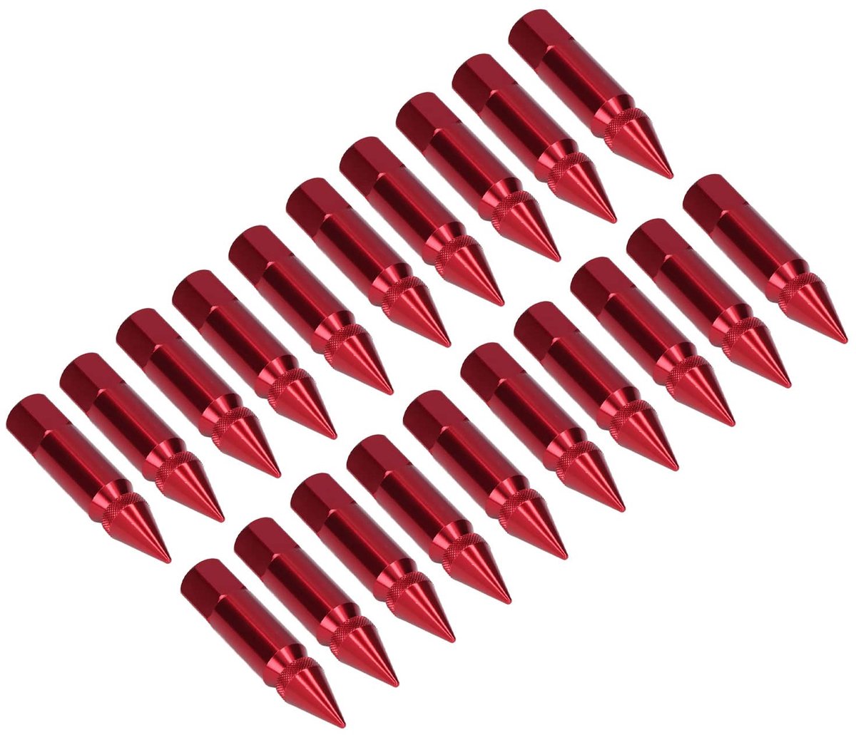 Pointed Wheel Nuts, 20pcs Universal M12x1.5 Racing Wheels Rims Wheel Nuts 90mm Aluminum Alloy Spiked Wheel Nuts with Socket Wrench Accessories(Red)