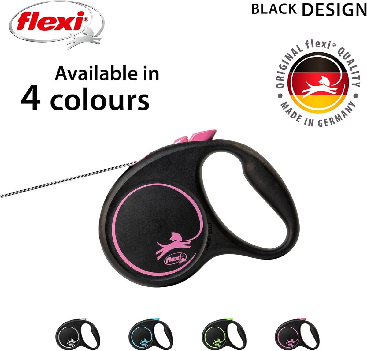Flexi Black Design Cord Pink Medium 5m Retractable Dog Leash/Lead for dogs up to 20kgs/44lbs — cadeau in Cadeau-ideeën - foto 4