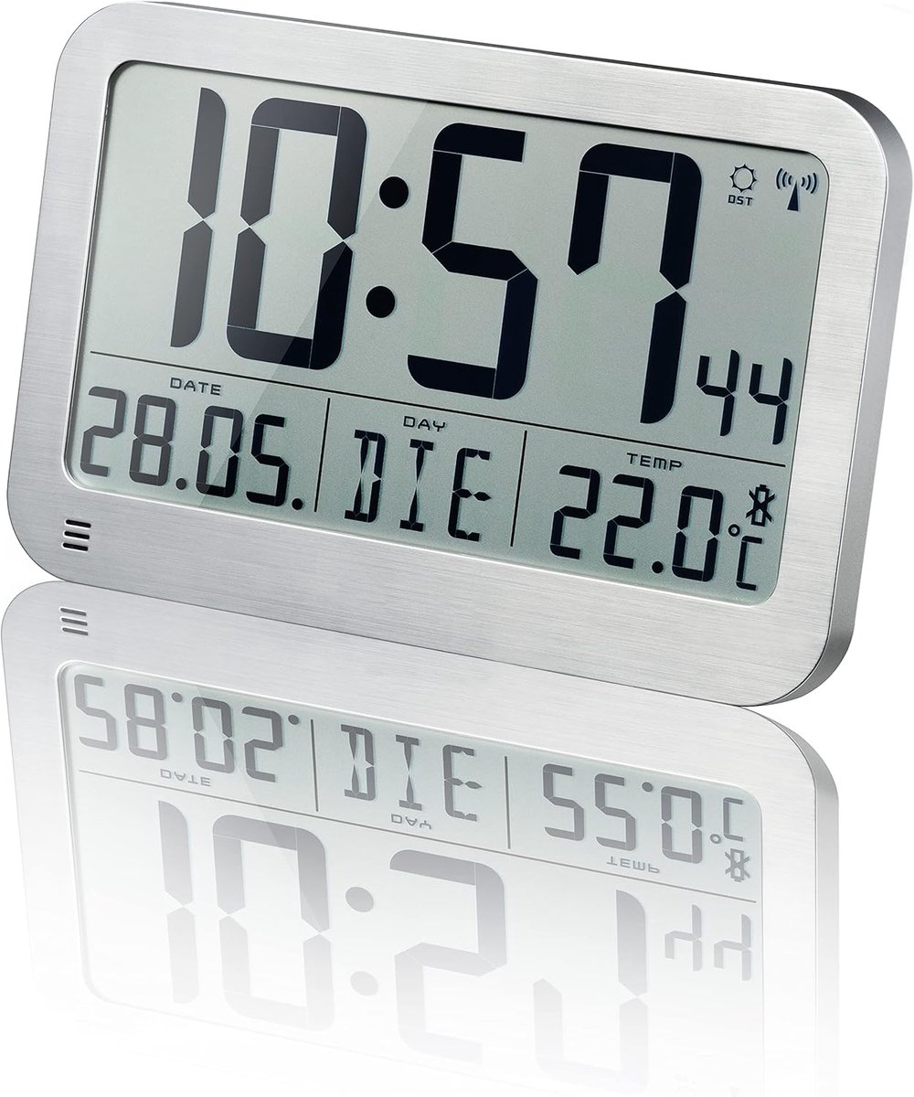 Digitale Wandklok met Thermometer en Wekfunctie - Grote LCD Klok met DCF Radioklok