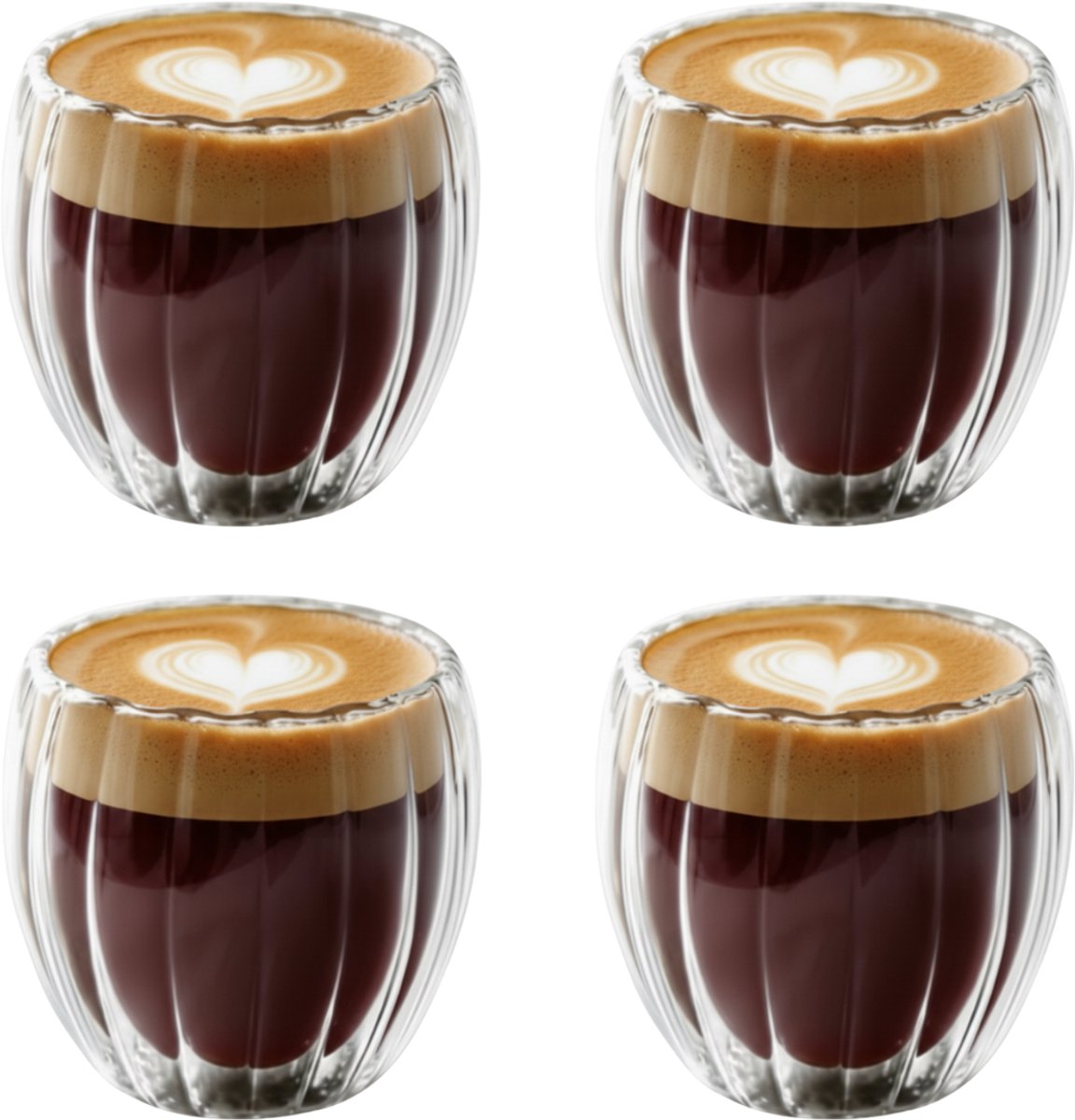 Betrahan Handgeblazen Dubbelwandige Glazen - 250ML Set van 4 - Koffieglazen - Cappuccino Glazen