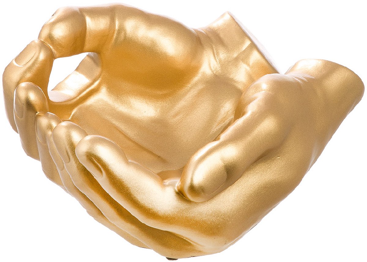 Schaal "Boeddha Handen" – Keramiek – goud – 23x27x13 cm – Fruitschaal of Sieradenschaal
