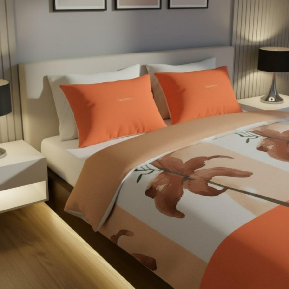 SENZATIONE 100% Katoen Percaline Dekbedovertrek 240x240-2x60x70 cm LILY OF LOVE ORANJE