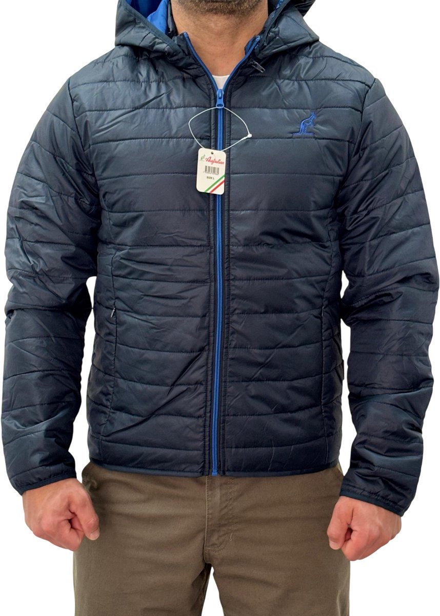 Australian Heren Gewatteerde Jas| Afneembare Capuchon| Heren Jas| Donker Blauw | XXL