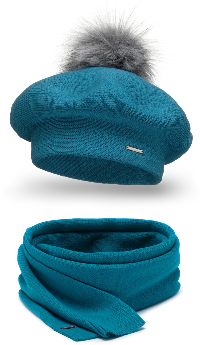 Vivisence Dames Winter Baret En Sjaal Set - Wolmix Met Wol En Acryl Met Pompon Van Imitatiebont - Zacht Comfort Voor Koude Dagen Elegant Bij Alledaagse En Chique Outfits Afmetingen Sjaal 166 X 29 Cm - Turkoois — cadeau in Mode & Accessoires - foto 3
