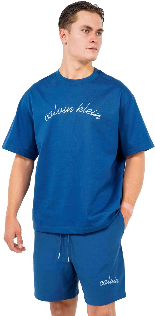 Calvin Klein T-shirt Ss Cntr Chn Sttch 16 Lv04rc225g C3i Blue Jean Mannen Maat - M