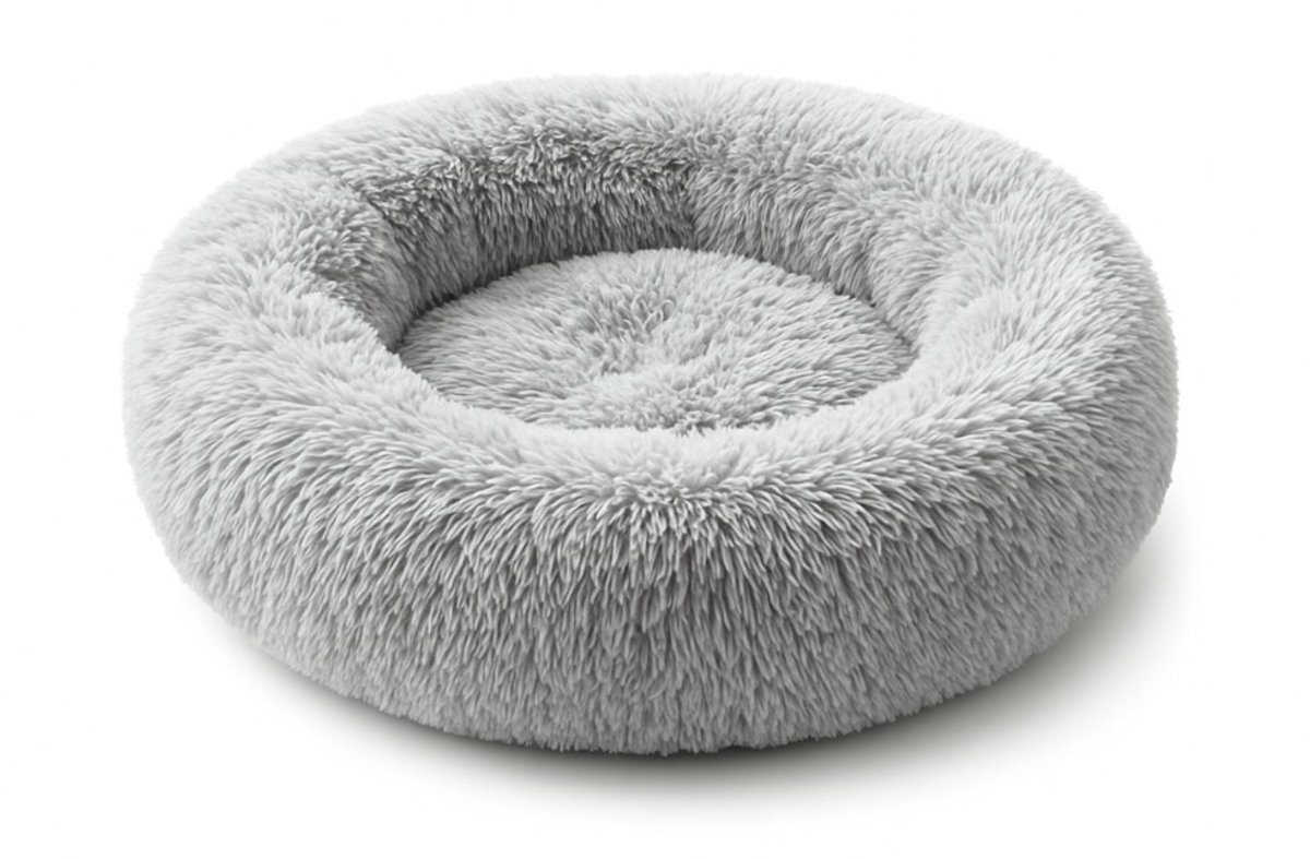 Pecco Ronde mand voor kleine hond en kat - Fluffy donutmand 50 cm - Lichtgrijs