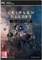 Crimson Desert Day One Edition PC gamecover met een man met zwaard en schild, en andere personages.