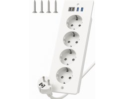 StayPowered Inbouw Stekkerdoos - Slim en Ruimtebesparend - 4 Stopcontacten - 2 USB-A - 2 USB-C - 2m Kabel - Eenvoudige Installatie - Verzonken Design - Geschikt voor Kantoor en Thuis - Wit - Levering Sneller dan Aangegeven!
