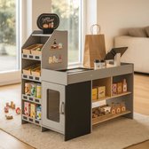 Maxx Kidz Houten Speelgoed Winkeltje – Supermarkt met 56 Accessoires – Inclusief Kassa, Groente, Fruit & Meer – Inclusief hoek – Houten Winkel vanaf 3 Jaar