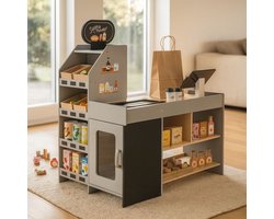 Maxx Kidz Houten Speelgoed Winkeltje – Supermarkt met 56 Accessoires – Inclusief Kassa, Groente, Fruit & Meer – Inclusief hoek – Houten Winkel vanaf 3 Jaar Image