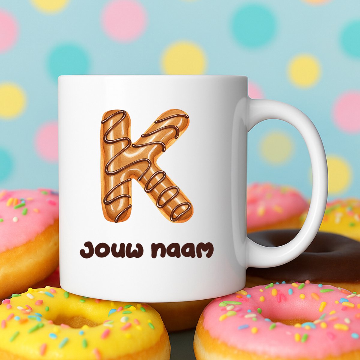 Mok - Donut letter K – Gepersonaliseerd met naam – Grappige Mokken
