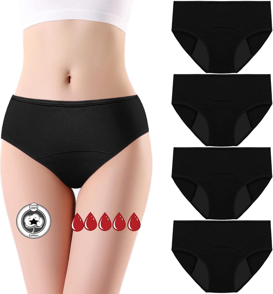 Menstruatieslipje voor Zware Bloeding - Absorberend en Herbruikbaar Katoenen Ondergoed (4 stuks)
