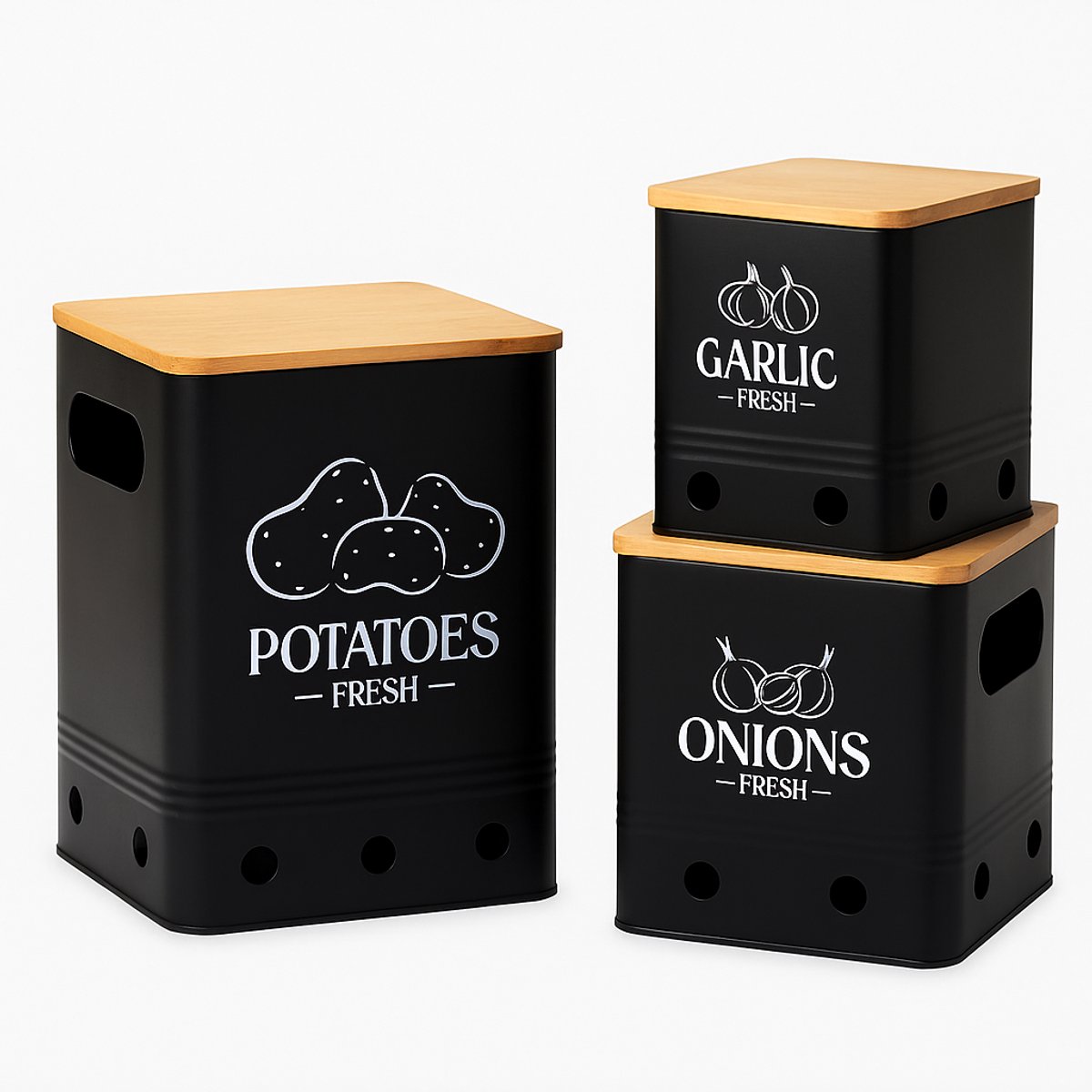 Voorraadpot - Aardappelen Voorraadpot - Aardappelbak met deksel - Aardappelpotten- Uienpot- Deksel Bamboe - Voor aardappelen, uien en knoflook - Aardappelbak - Bewaardoos - Keukenopslag- Aardappelbak
