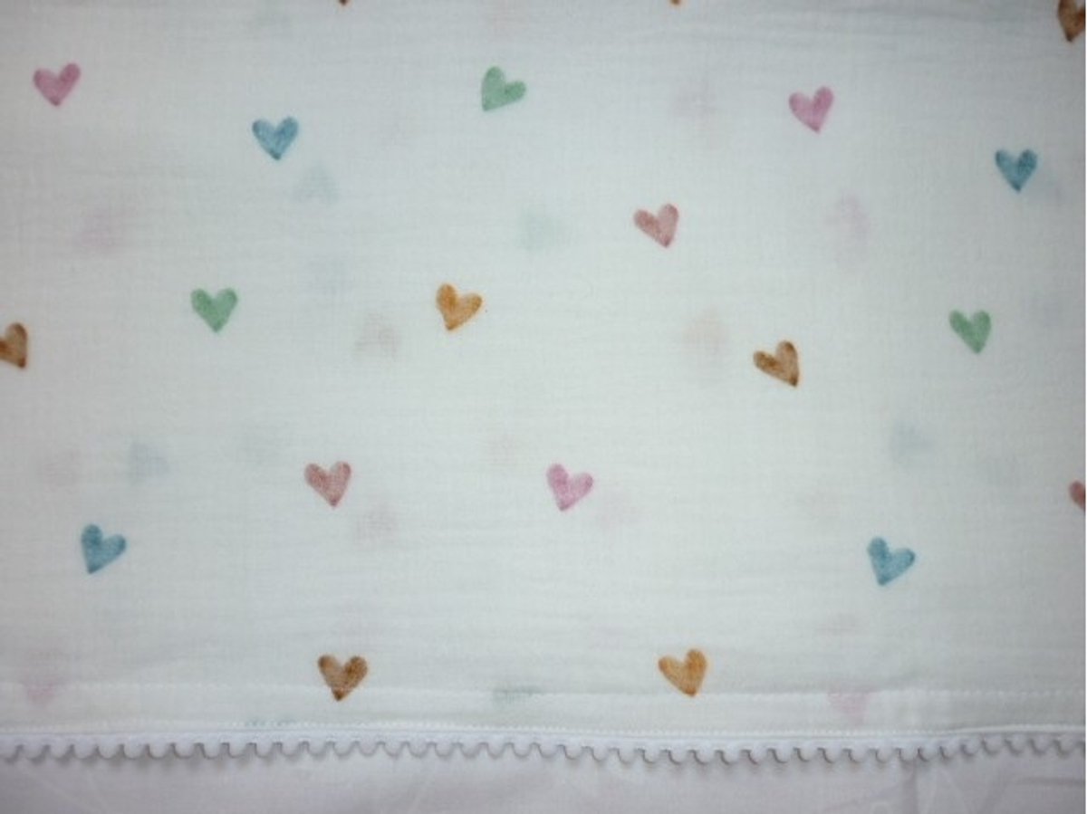 Oogappel Hartjes Cottonsoft Bolletjesband Wieglaken 75x100 cm-Offwhite-Multicolour