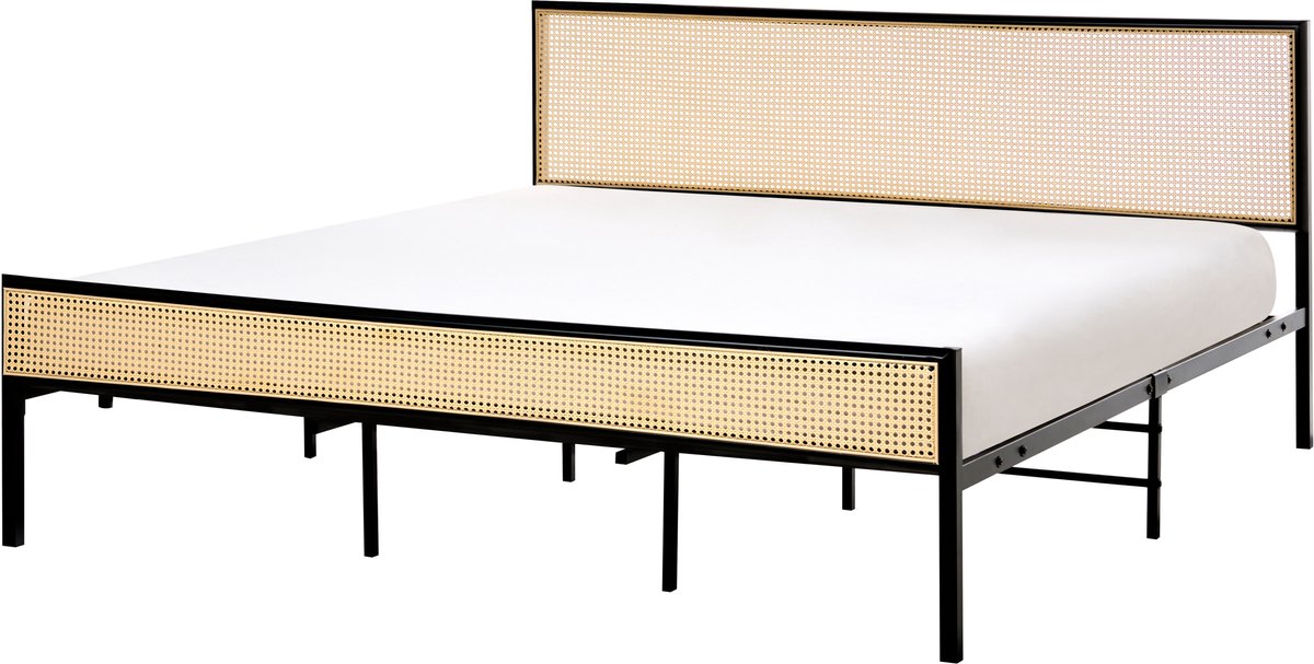 AVANTON - Tweepersoonsbed - Zwart - 180 x 200 cm - PE rotan