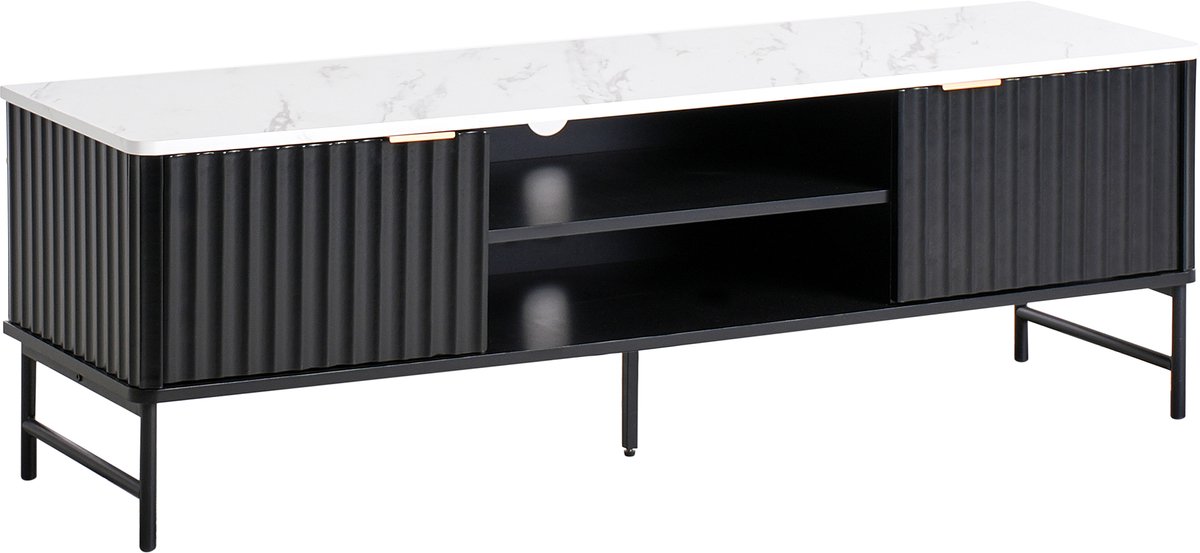 Beliani GLASTONBURY - TV-meubel - Zwart/Marmer - 140 x 40 cm - MDF