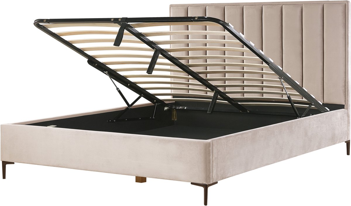 BELIANI SEZANNE - Bed met opbergruimte - Taupe - 180 x 200 cm - Fluweel