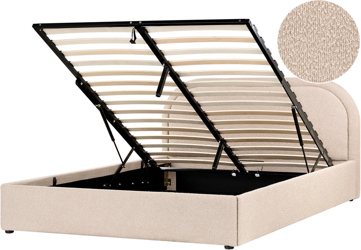 Beliani QUILLIEN - Bed met opbergruimte - Beige - 160 x 200 cm - Bouclé