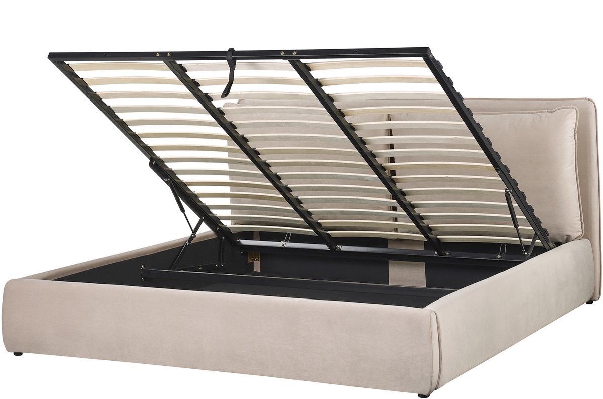 BELIANI BAJONNA - Bed met opbergruimte - Beige - 180 x 200 cm - Fluweel