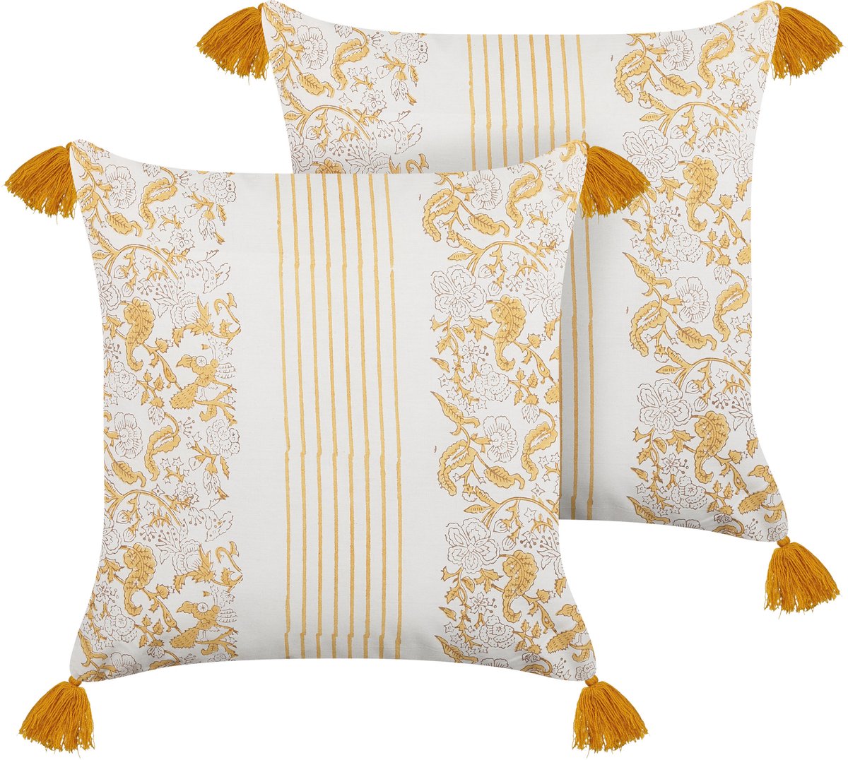 Beliani BILOBA - Sierkussen set van 2 - Mosterdgeel - 45 x 45 cm - Katoen