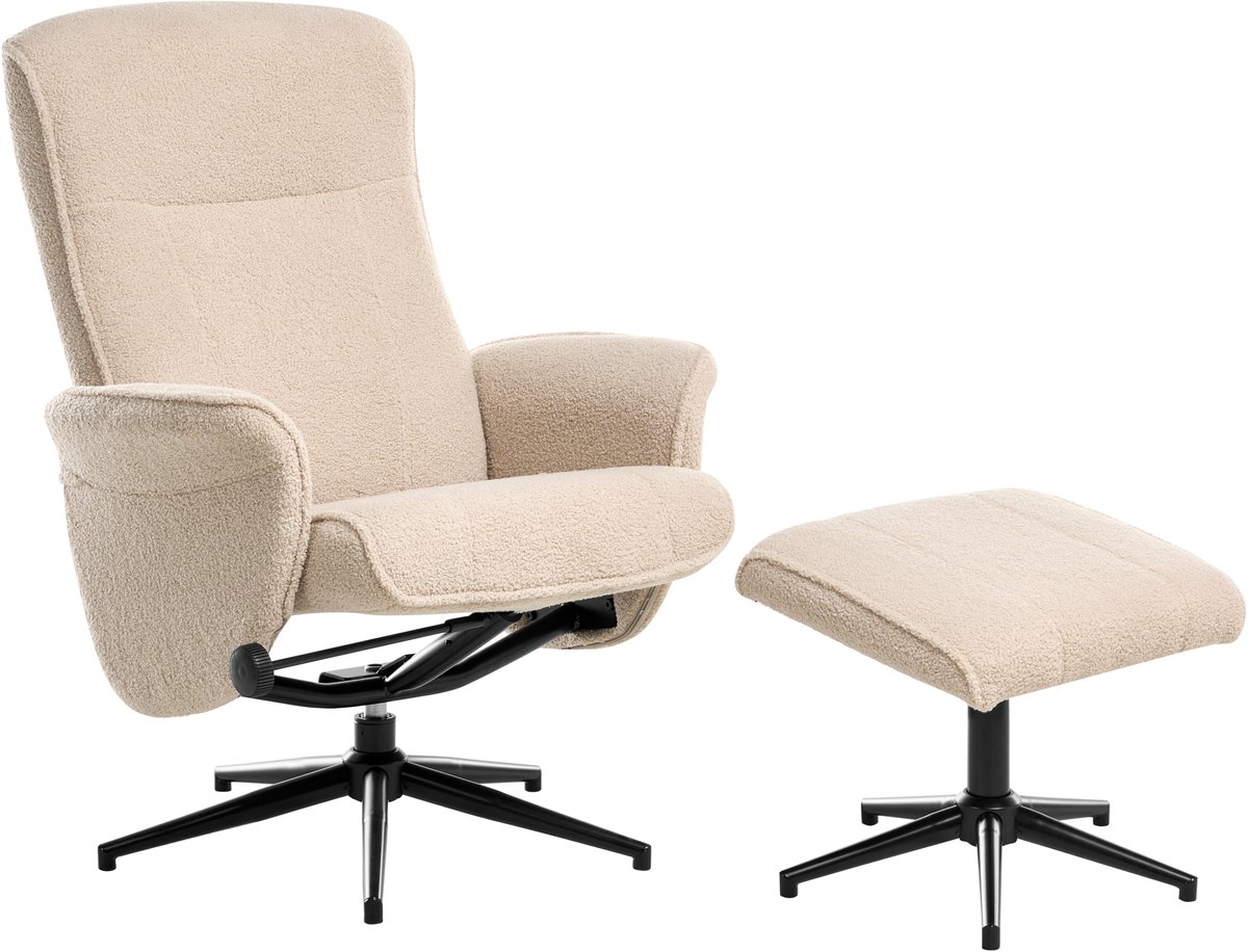 Beliani Japet Relaxfauteuil met Voetenbank - Beige Bouclé - afbeelding 2