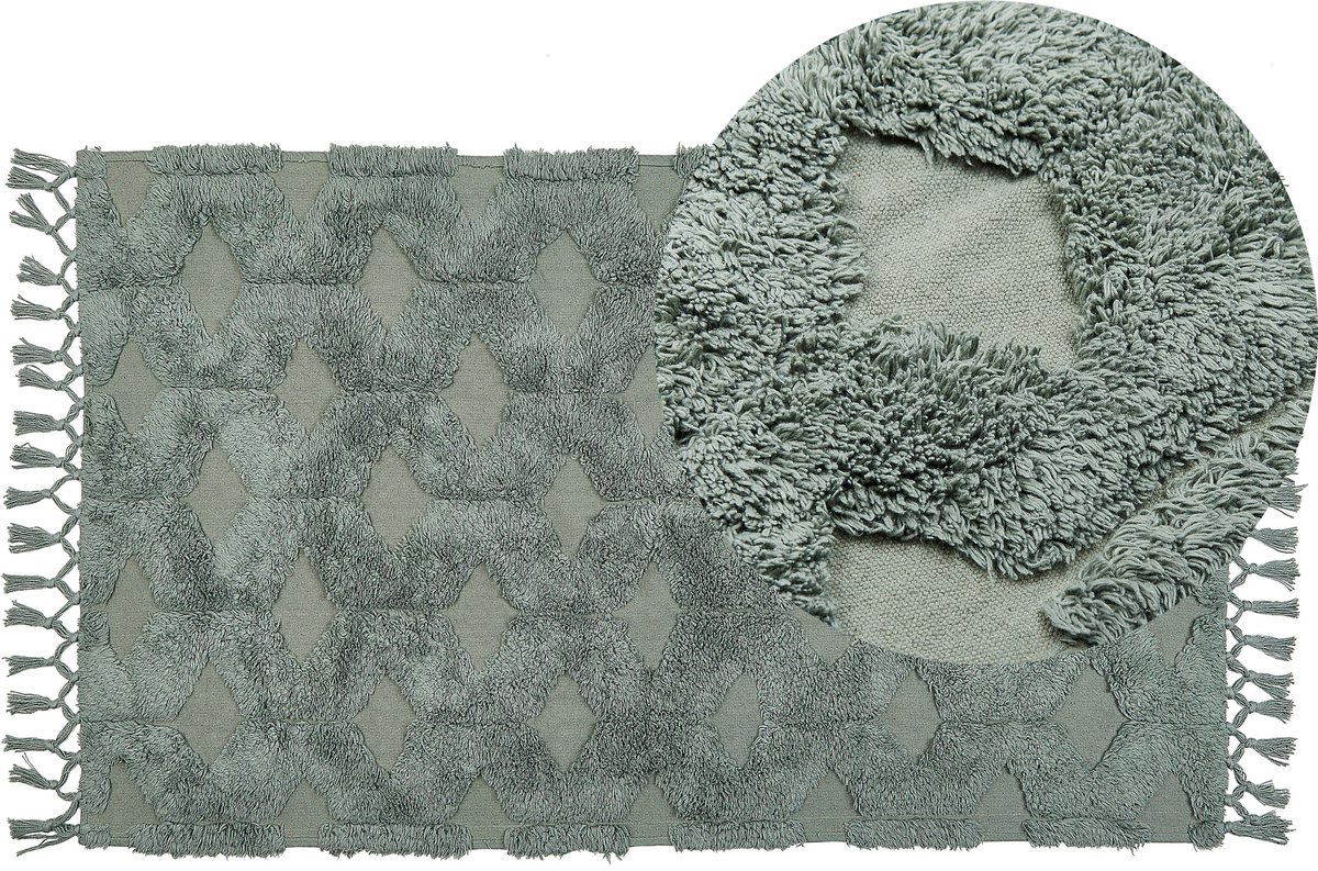 Beliani KARS - Laagpolig vloerkleed - Groen - 80 x 150 cm - Katoen