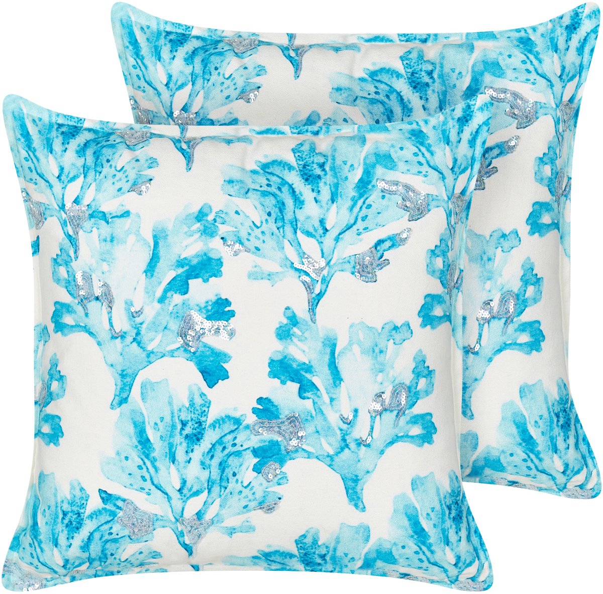 Beliani ROCKWEED - Sierkussen set van 2 - Wit/Blauw - 45 x 45 cm - Katoen