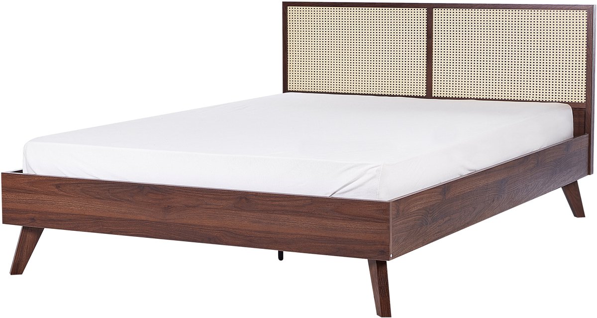 MONPAZIER - Tweepersoonsbed - Donkerhout - 160 x 200 cm - Rotan