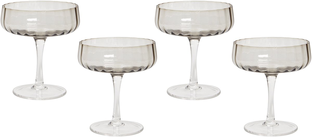 QUARTZ - Champagnecoupe set van 4 - Lichtgrijs - Glas
