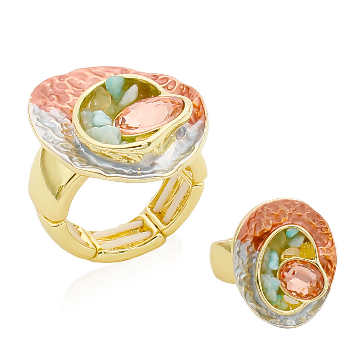 Damesring met ingelegde steen – Milieuvriendelijke legering – Rood Blauw Goud Design