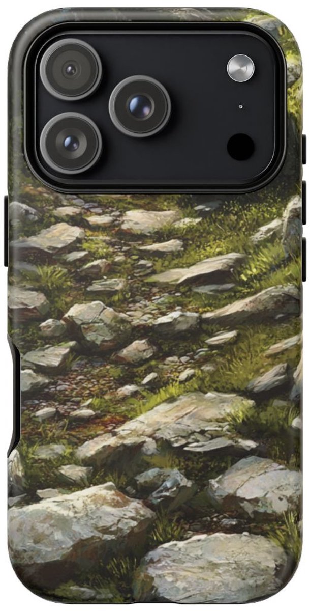 Rotsachtig Natuurpad met Groen – Telefoonhoesje Geschikt voor iPhone 17 Pro
