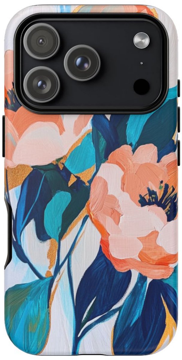 Abstracte Perzikroze en Blauwe Bloemen – Telefoonhoesje Geschikt voor iPhone 17 Pro