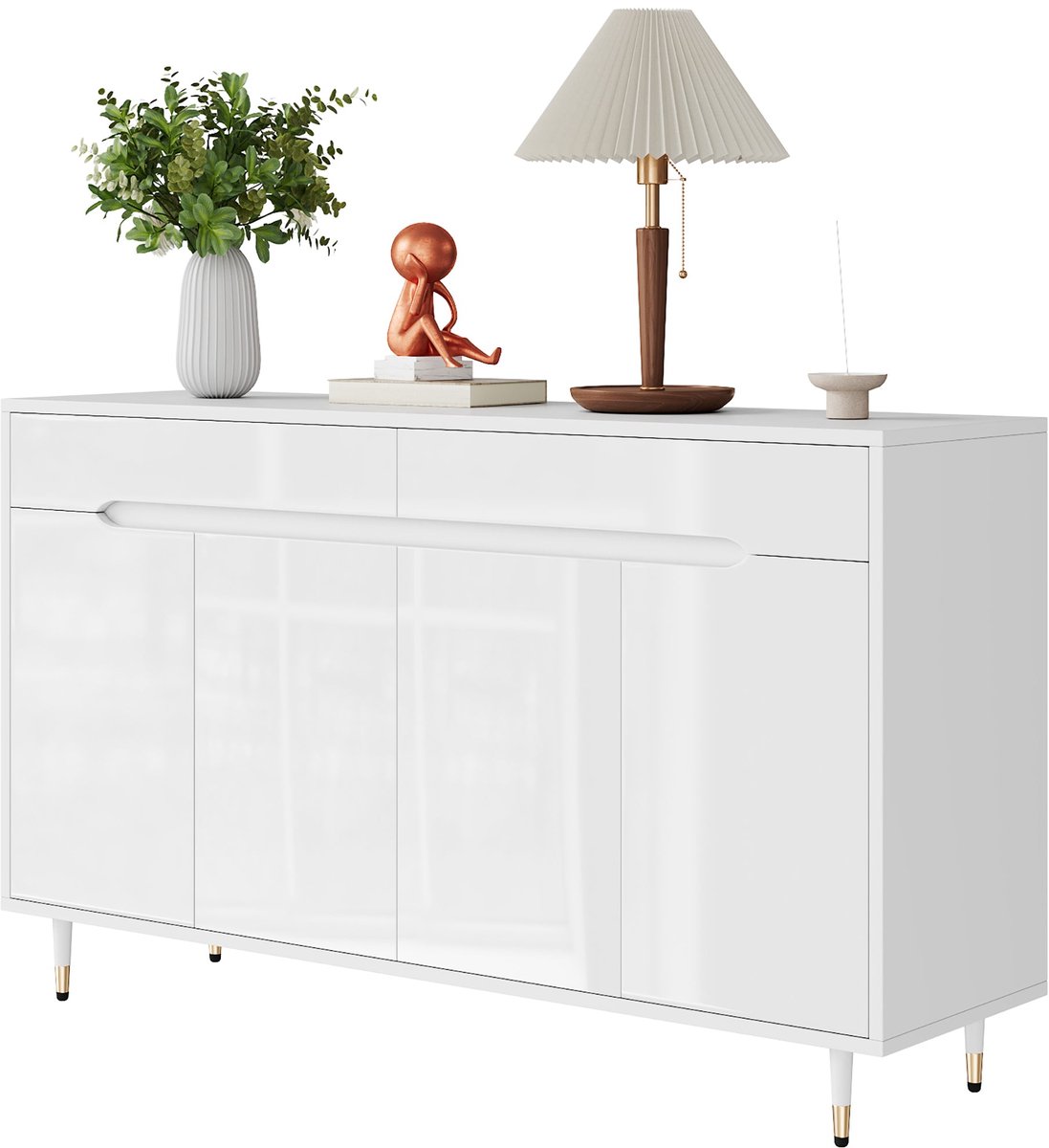 Merax Schoenenkast - Modern Dressoir met 2 Deuren en 2 Lades - Verstelbare Planken - Ruimte voor 18-24 Paar Schoenen - Wit met Gouden Poten - 140x39x84 cm