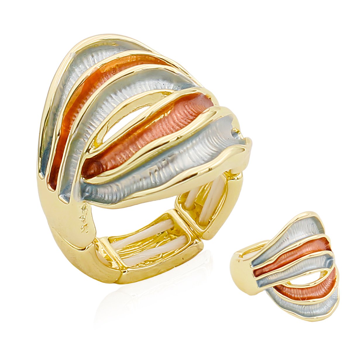 Damesring – Abstracte lijnen design in rood, blauw en goud, verstelbaar