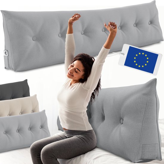 Coussin de soutien dorsal ELONEO, coussin triangulaire et coussin de tête de lit pour lit et canapé, housse amovible et lavable, poche latérale pratique
