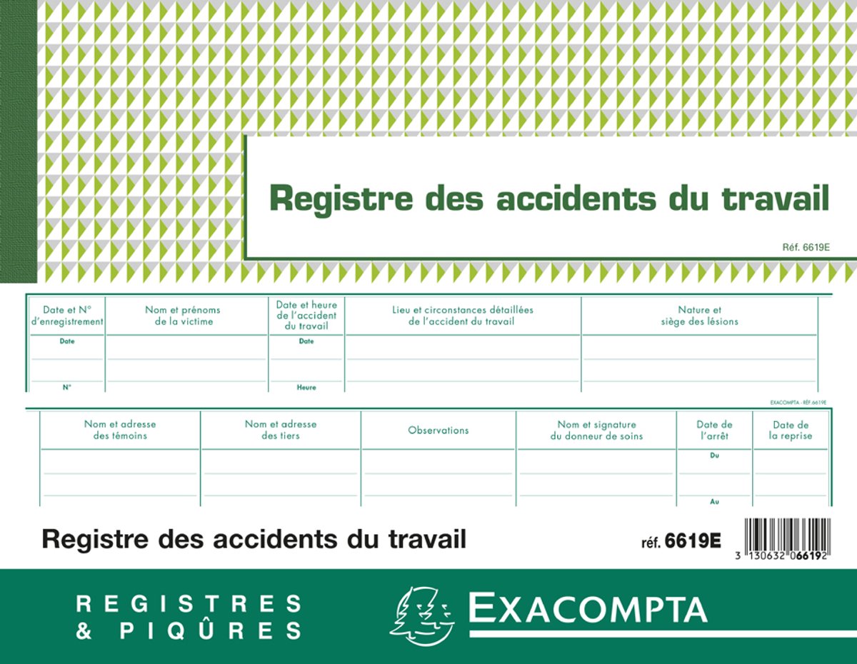 exacompta registre van accidents du travail b‚nins