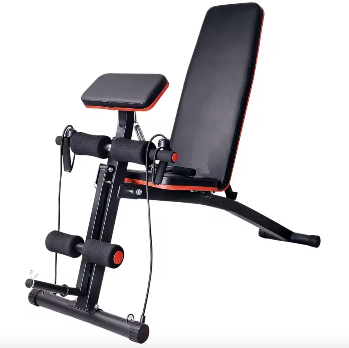 J&R Halterbank - Fitness bank - Hoogte verstelbaar - Bank verstelbaar - Leg extension - Benchpress - Crunch - Multifunctioneel - Elastiek - Zwart