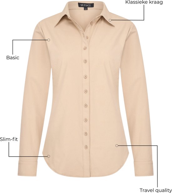 Mi Piace Blouse en tissu Travel Femme - Sable - Elegant & Infroissable - Taille M/38 - 60840