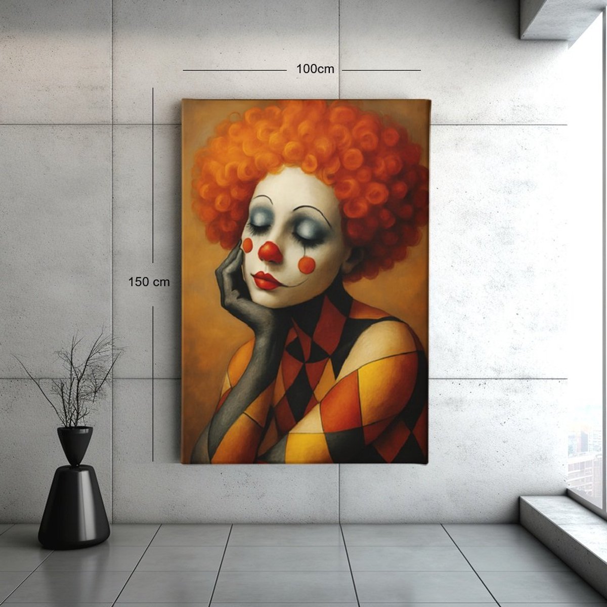 Trendex Global Canvas Schilderij - Vrouwelijke Clown - Wall Art - 120x80x2 cm Kleurrijk