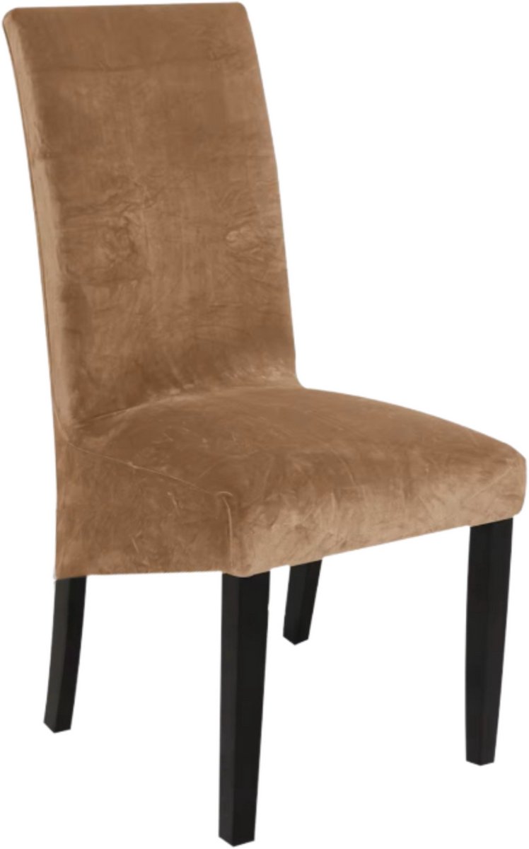 Hilvard Stoelhoes - Stoelhoezen eetkamerstoelen - Velvet - Stretch - Zand - XL-formaat