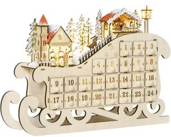 HOMCOM - Kerst Adventskalender - 45x10x31cm - Multiplex Paneel - Natuurlijk Hout