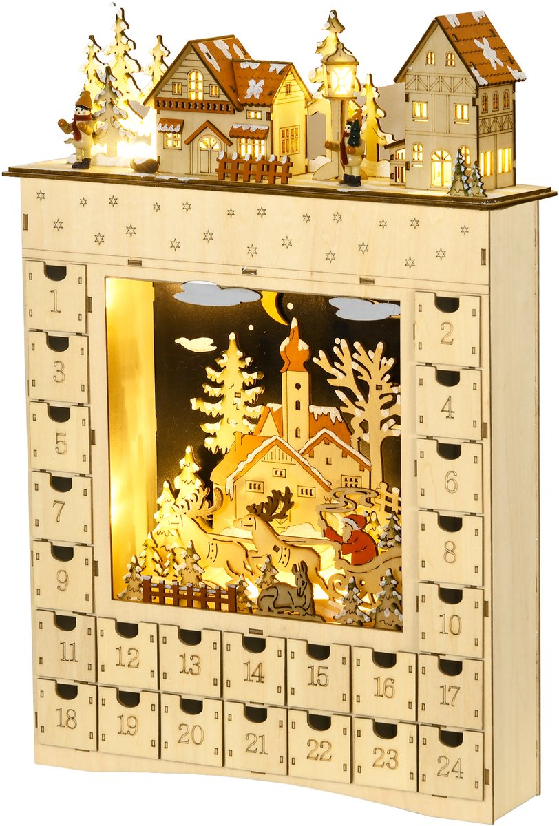 HOMCOM-Kerst Adventskalender-36x9x52cm-MDF-Bois naturel