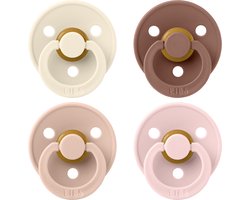 BIBS – Fopspenen - Colour – 4 Pack – Rond - Ivory/Blush/Woodchuck/Blossom – Maat 1