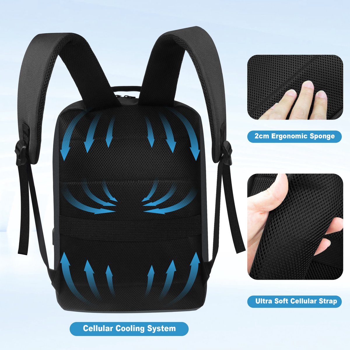 SUMOH® Backpack Laptop Rugzak 15,6 inch – Rugtas voor School, Werk & Reizen – EasyJet Cabin Bag Handbagage Goedgekeurd 42x30x13 cm – Anti-Diefstal, Waterdicht & Waterafstotend – Zakelijke Rugzak Vakantie Flight Bag Zwart – foto 2