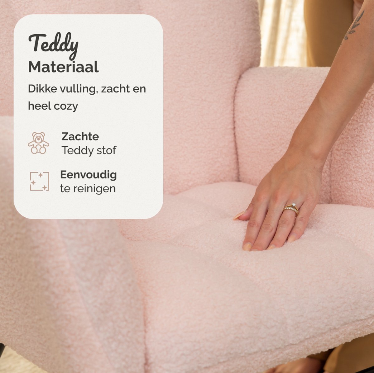 SITTT Schommelstoel - Relaxstoel babykamer - Fauteuil - Voedingsstoel - Licht Roze — afbeelding 4