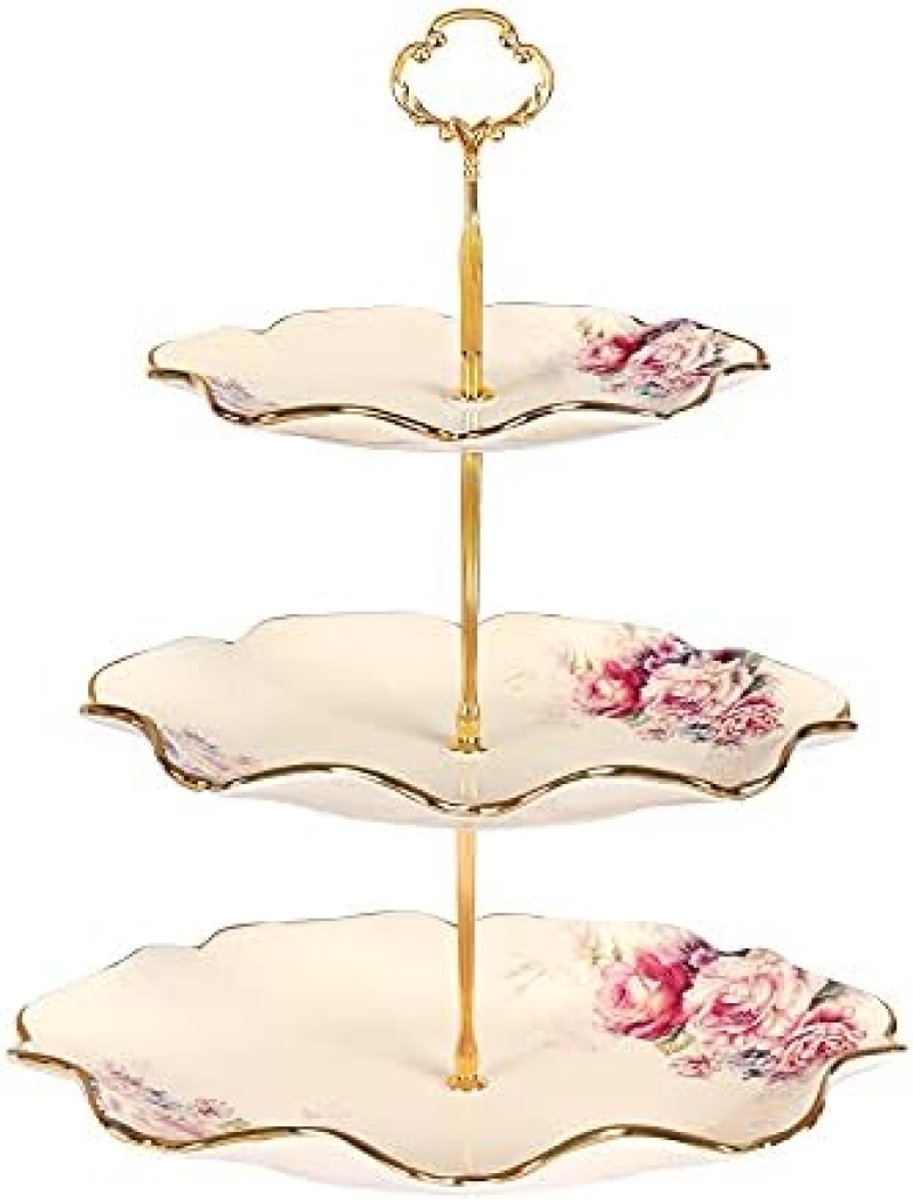 PromoHome 3-laags Dessertstandaard - Lotus Design met Gouden Details