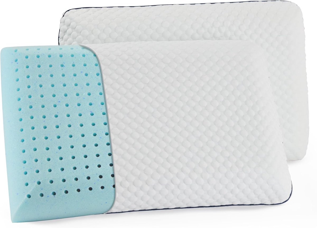 Gel Memory Foam Kussen - 2-Pack - Medium Plush - Ondersteuning voor Nek en Schouders - Voor Rug, Zij- en Buikslapers - Essentieel voor Thuis en Hotel
