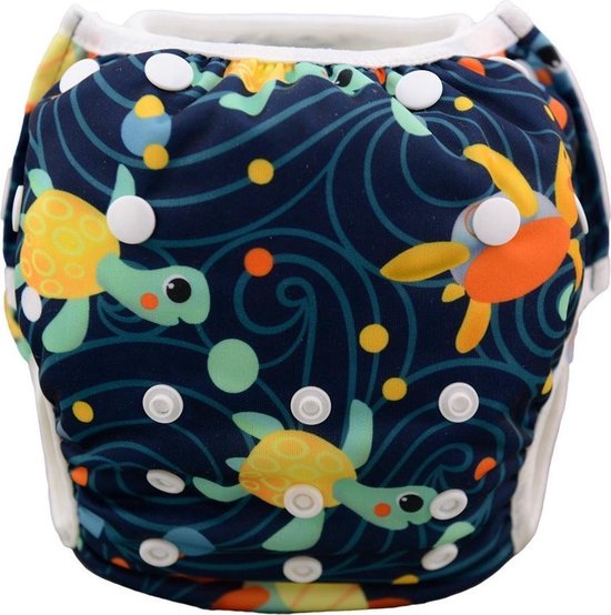 Wasbare Zwemluier – One Size 8–25 kg – Donkerblauw Schildpad – Verstelbaar & Duurzaam